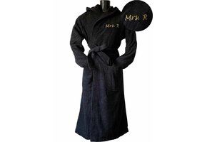 Zwarte capuchon badjas met naam borduren - badstof katoen