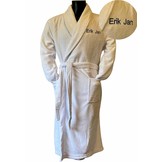 Witte unisex fleecebadjas met naam borduren