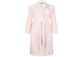 Lichtroze fleece kinderbadjas met naam borduren