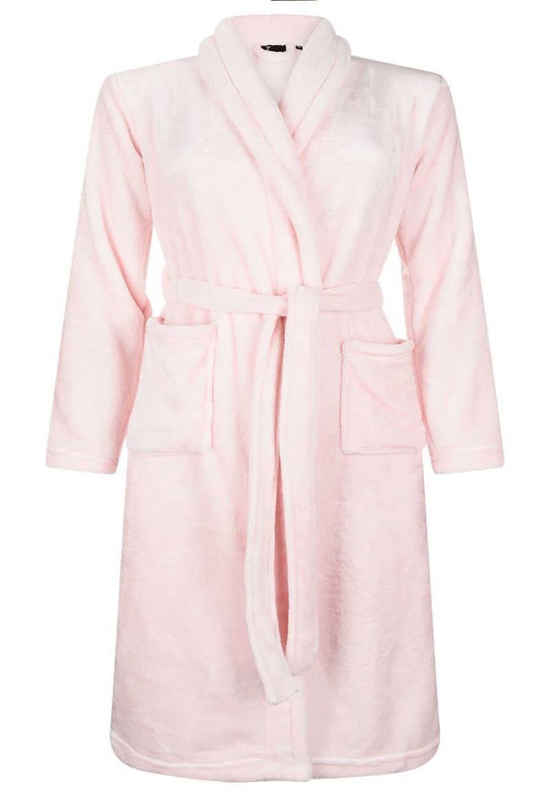 Badrock Lichtroze fleece kinderbadjas met naam borduren afbeelding