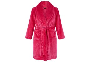 Donkerroze unisex fleece kinderbadjas met naam borduren