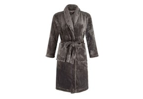 Grijze unisex fleece kinderbadjas met naam borduren