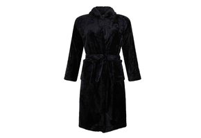 Zwarte fleece tienerbadjas met naam borduren