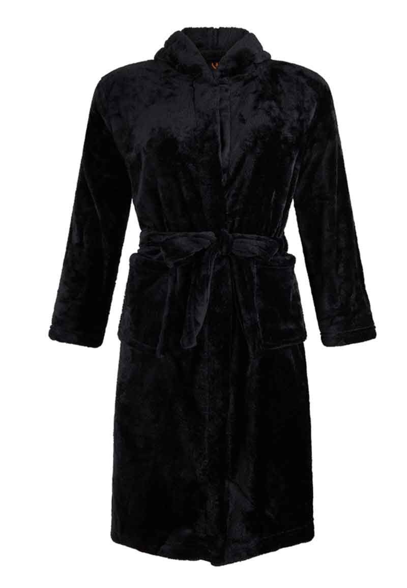 Badrock Zwarte fleece tienerbadjas met naam borduren afbeelding