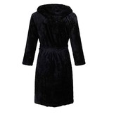 Zwarte fleece tienerbadjas met naam borduren