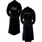 Zwarte capuchon fleecebadjas met naam borduren