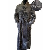 Grijze unisex fleecebadjas met naam borduren - lang model