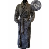 Grijze unisex fleecebadjas met naam borduren - lang model