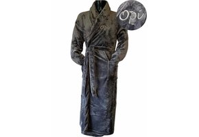 Grijze unisex fleecebadjas met naam borduren - lang model