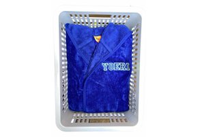 Kinderbadjas kobalt blauw met naam borduren