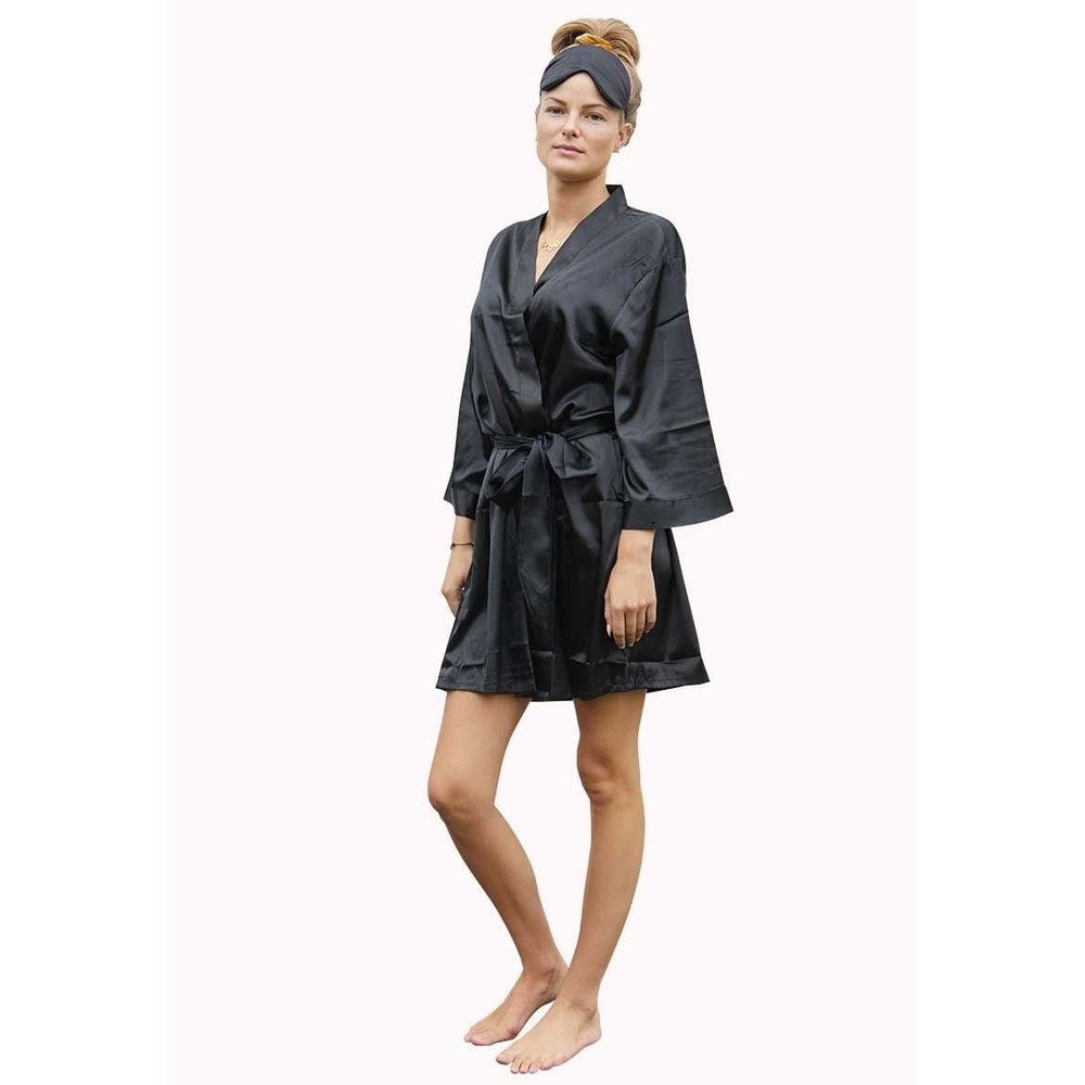 ZUEVI Heren kimono gewaad zijde satijn lange mouw spa badjas