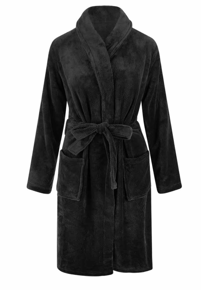 Relax Company fleece badjas zwart - unisex model afbeelding
