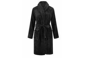 Zwarte unisex fleecebadjas met naam borduren