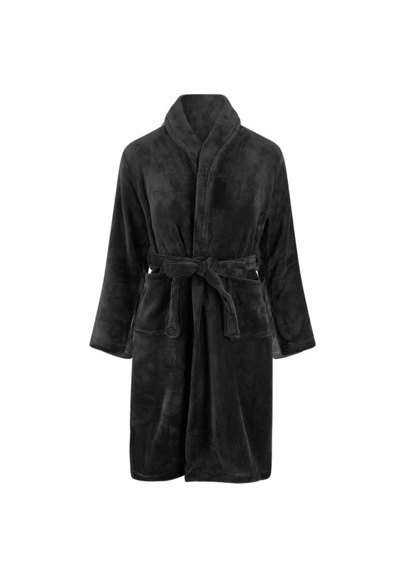 Relax Company Zwarte fleece kinderbadjas met naam borduren afbeelding