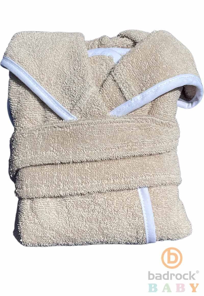 Badrock Baby Zandkleurige babybadjas badstof katoen met capuchon - GRATIS slabbetje afbeelding