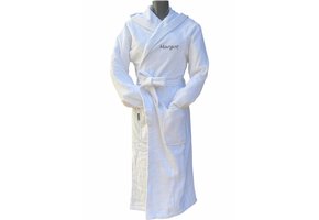 Witte capuchon badjas met naam borduren - badstof katoen