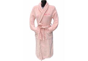Pastel roze unisex fleecebadjas met naam borduren