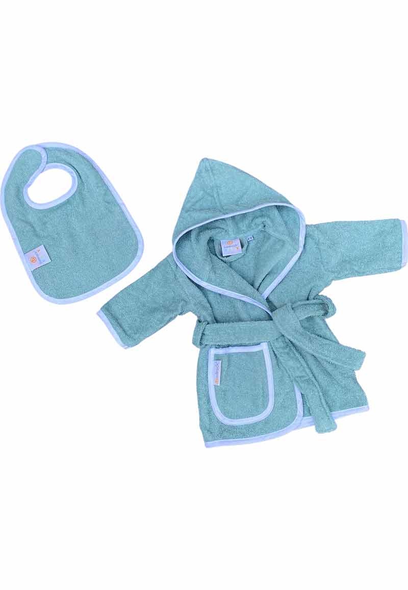 Groene babybadjas badstof katoen met capuchon - GRATIS slabbetje