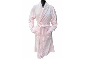 Lichtroze unisex fleecebadjas met naam borduren - lang model