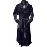 Zwarte capuchon fleecebadjas met naam borduren