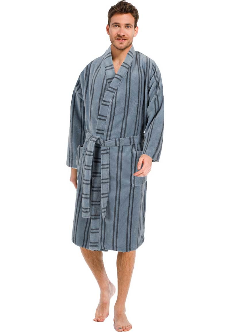 Pastunette luxe grijze heren kimono met strepen afbeelding
