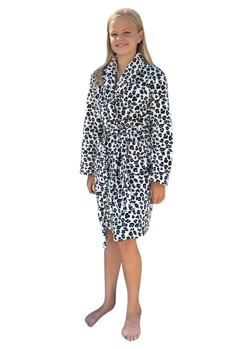 Badrock Kinderbadjas luipaard zwart wit - fleece afbeelding