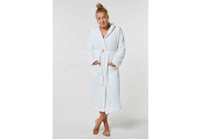 Witte badjas unisex met capuchon - fleece