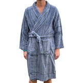 Zachte fleece herenbadjas grijs - streepmotief