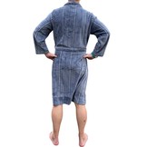 Zachte fleece herenbadjas grijs - streepmotief