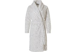 Witte badjas dames met stippenpatroon - zacht fleece