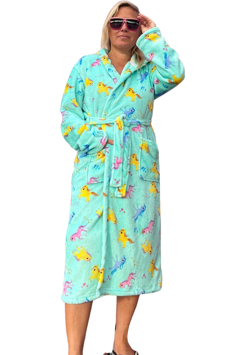 Badrock Dames ochtendjas unicorn met capuchon - fleece afbeelding