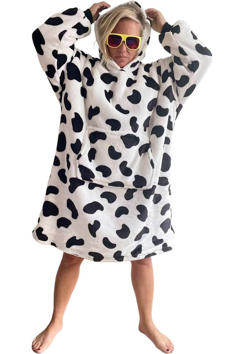 Luxe fleece deken met capuchon - koeienprint