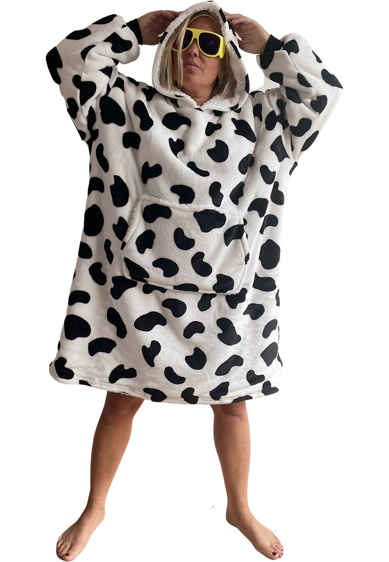 Luxe fleece deken met capuchon - koeienprint
