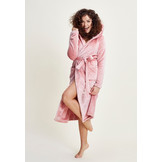 Charlie Choe roze fleece dames badjas met capuchon - lang model