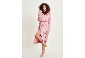 Charlie Choe roze fleece dames badjas met capuchon - lang model