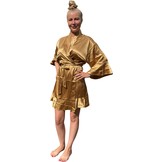 badjas satijn kort met ruffles - goud