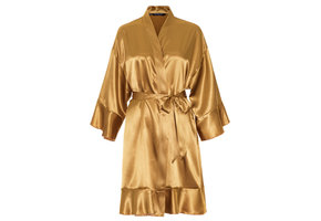 badjas satijn kort met ruffles - goud