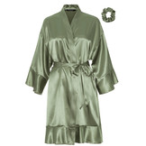 badjas satijn kort met ruffles - pastel groen