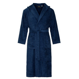 Badstof sauna badjas met capuchon - donkerblauw
