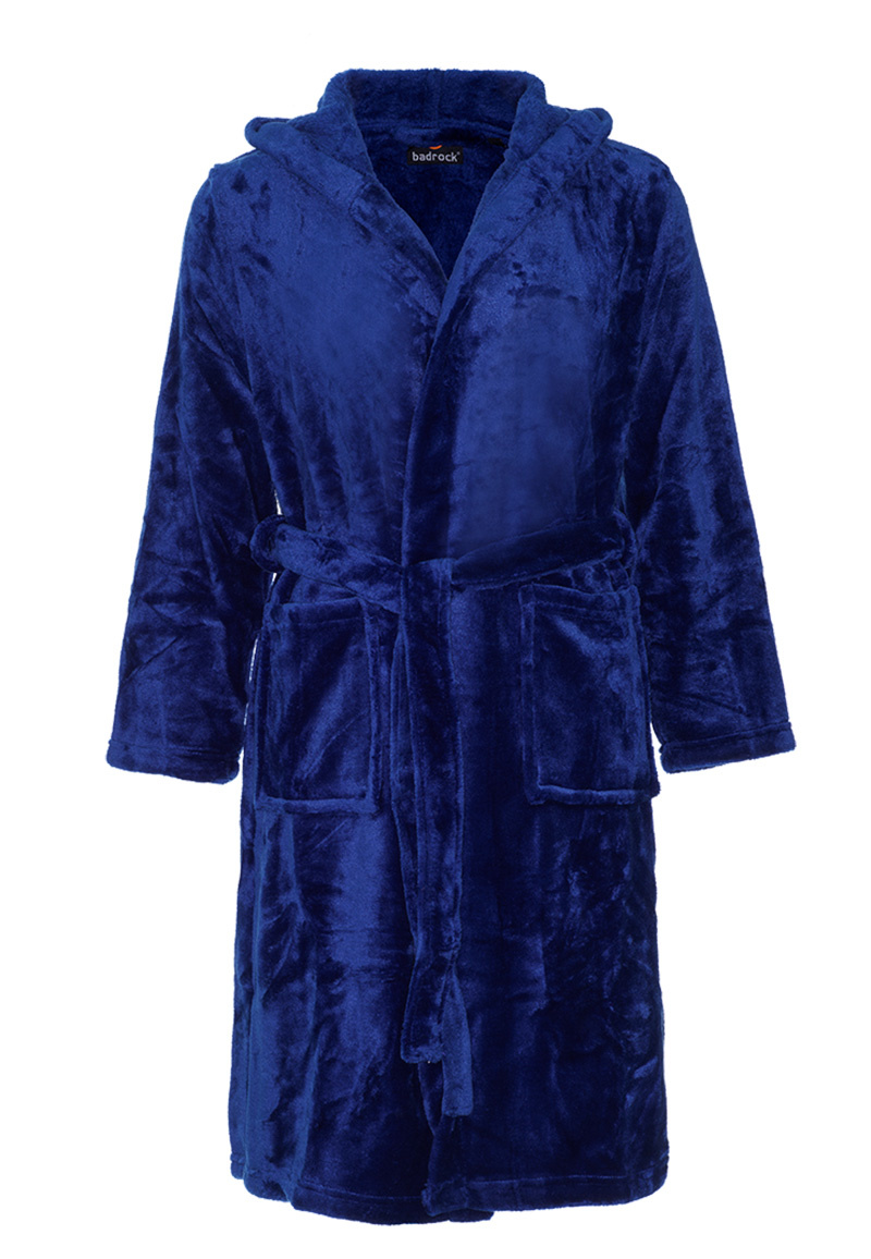 Badrock Donkerblauwe fleece tienerbadjas met naam borduren afbeelding