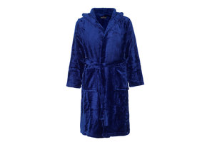 badjas kind Tiener Marineblauw met capuchon - fleece