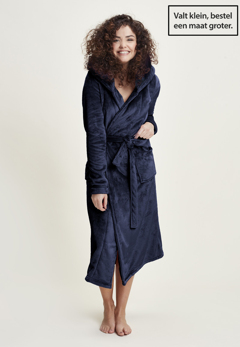 Ontwaken Berucht congestie Charlie Choe blauwe fleece dames badjas met capuchon - lang model - Badjas .com