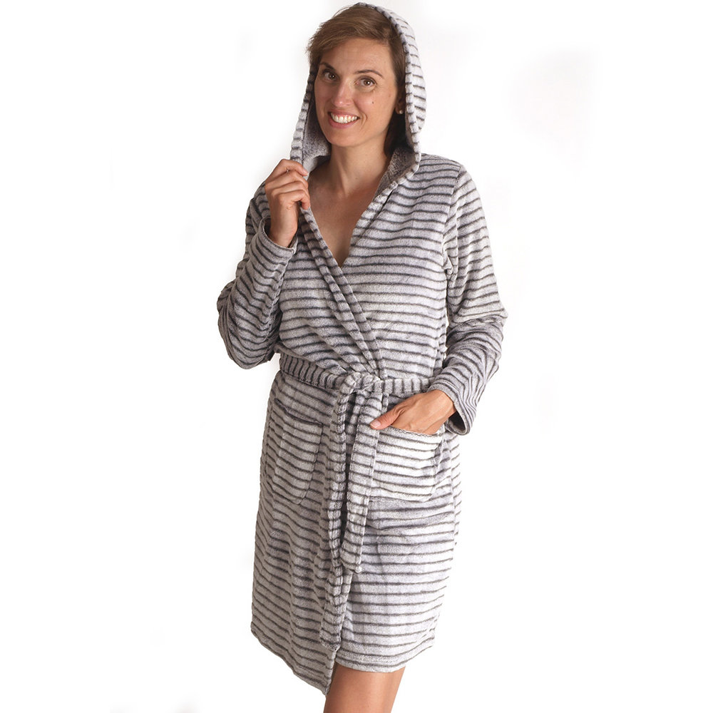 Zachte fleecebadjas streepmotief GRATIS VERZENDING