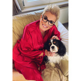 badjas satijn kort met ruffles - wijnrood