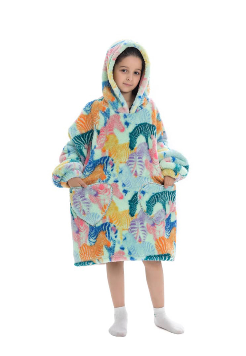 Kinder fleece deken met capuchon - zebra's