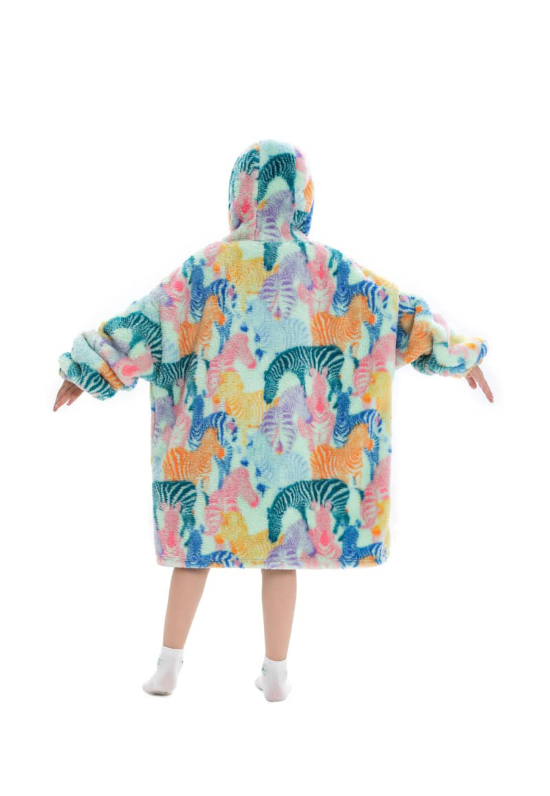 Kinder fleece deken met capuchon - zebra's