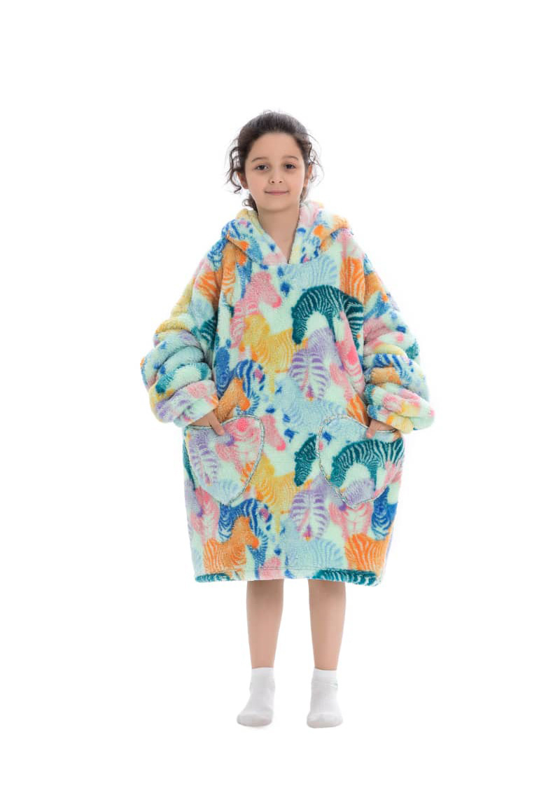 Kinder fleece deken met capuchon - zebra's