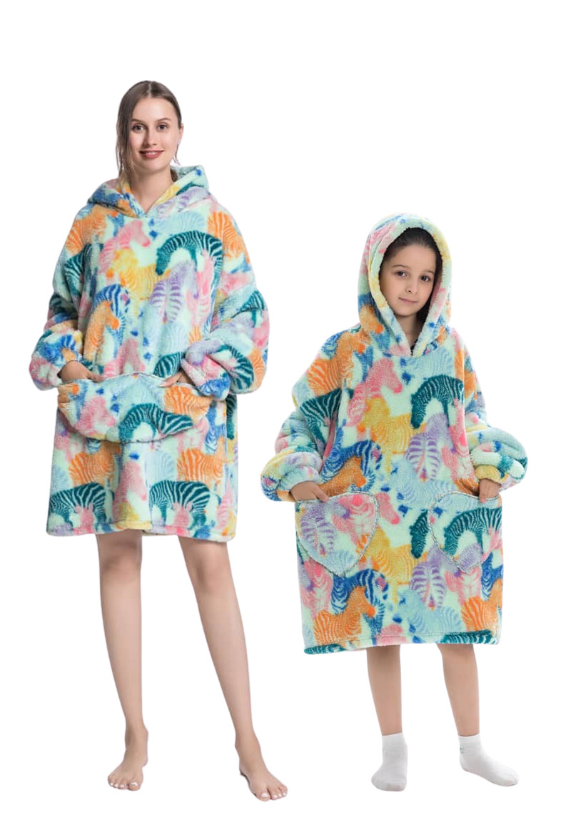 Kinder fleece deken met capuchon - zebra's