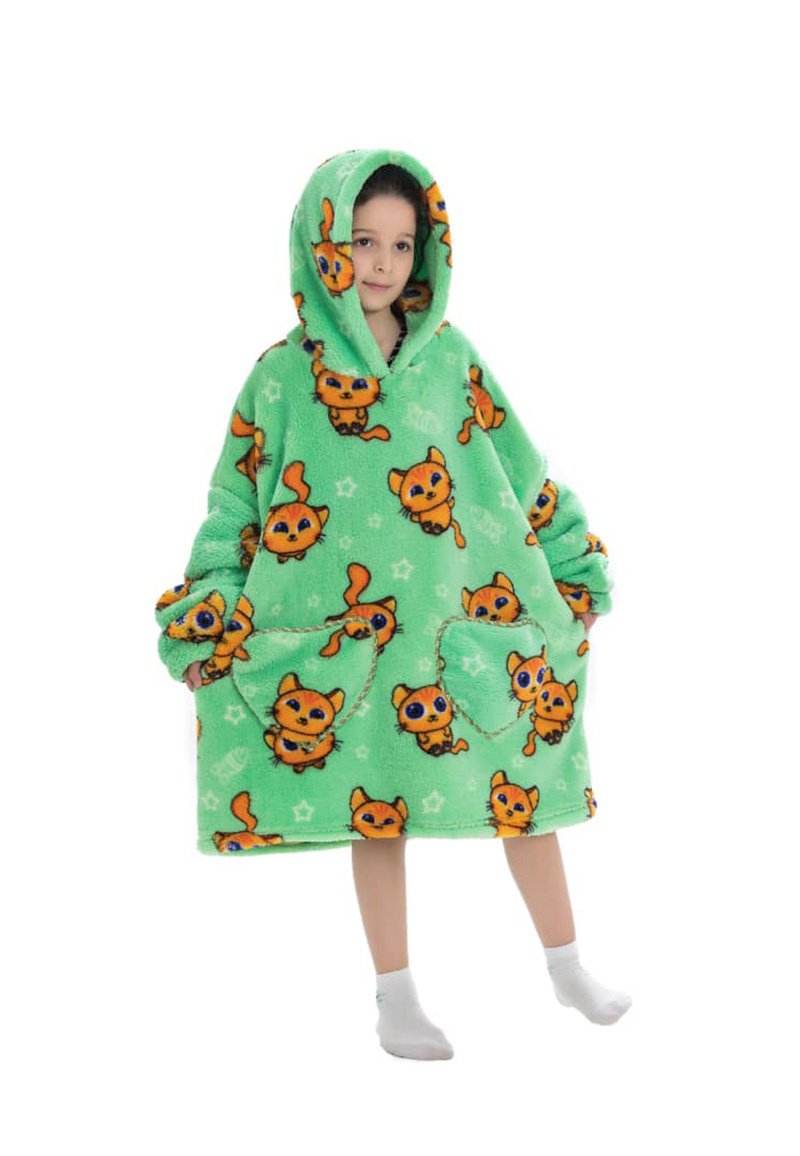 Kinder snuggie deken met capuchon - katten