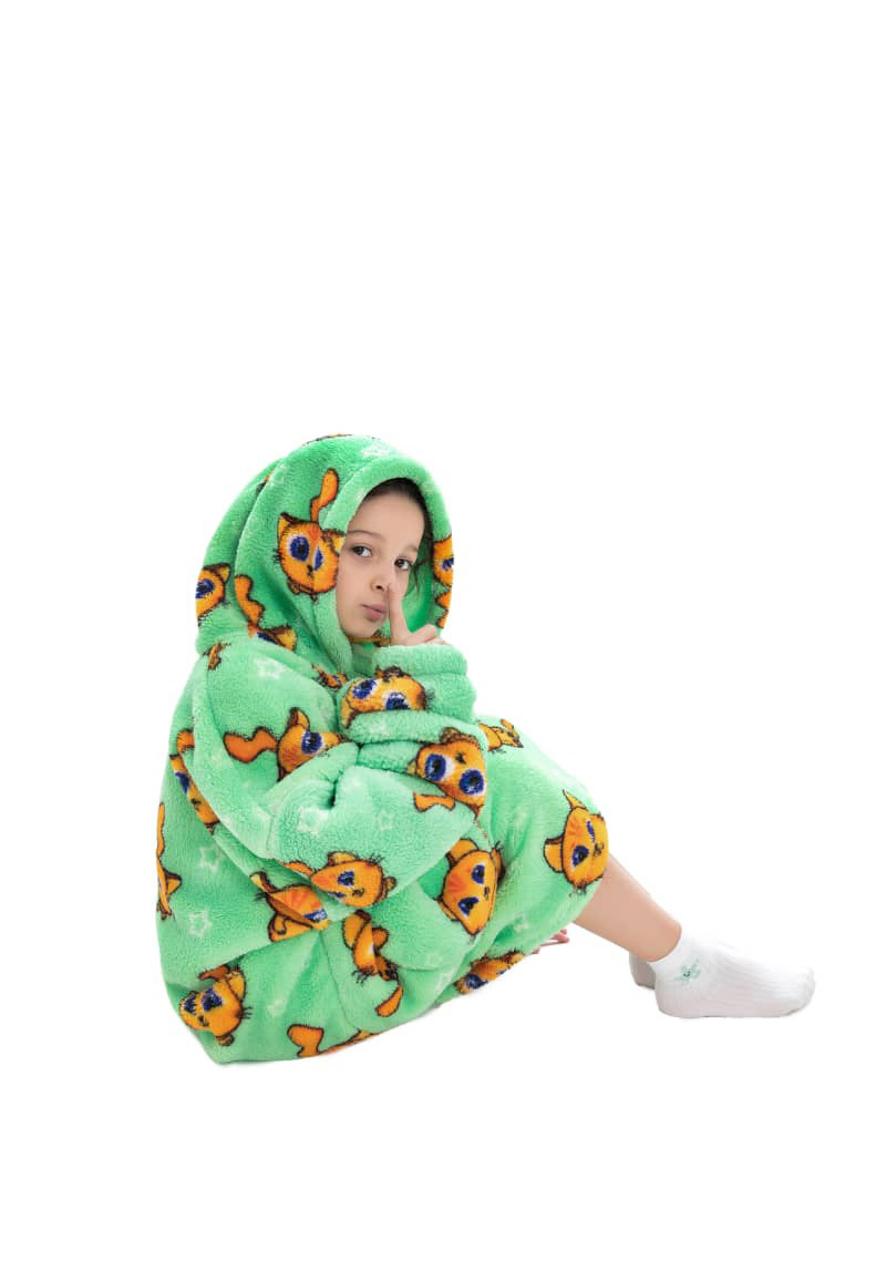 Kinder snuggie deken met capuchon - katten